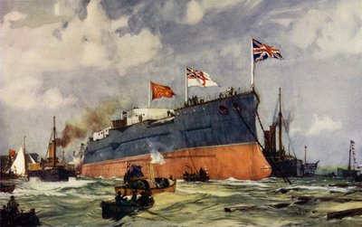 The Launch of the London at Portsmouth by Charles Edward Dixon